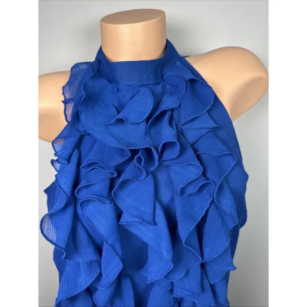 Vintage Mossimo Medium Top Blue Ruffles Y2K‎ Womens Sleeveless Tank Halter Neck - Image 8