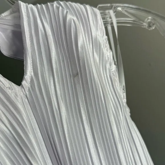 NEW Lulus Pretty Aura White Satin Plisse Mock Neck Mini Swing Summer Dress Sz XS - Image 14
