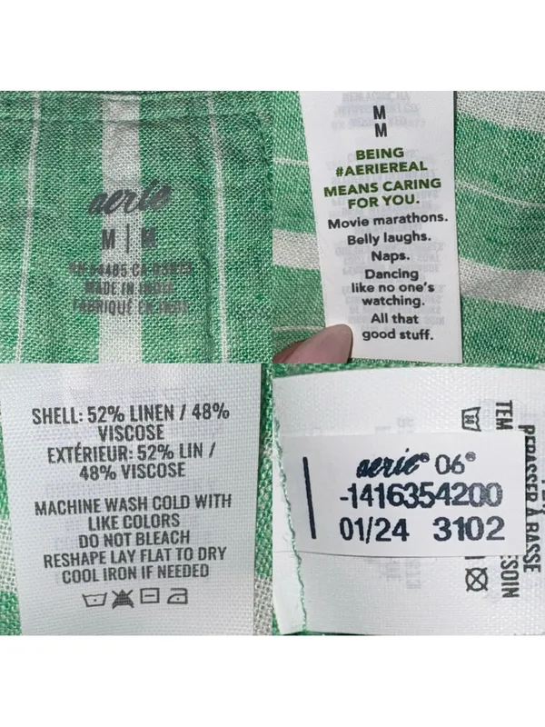 Aerie Pool-To-Party Linen Blend Cover Up Shirt Celebrity Green Stripe M - Image 6