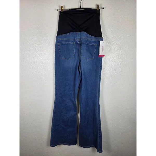 Isabel Maternity Flare Jeans Medium Wash Over Belly Crossover Panel Size 6‎ NEW - Image 2