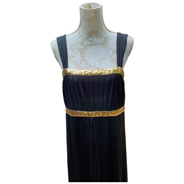 Nikki Mae Black Gold Sequined Empire Waist Evening Prom Maxi Dress Size 20 - Image 4