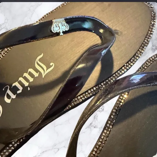 Juicy Couture JC Sparks Flip Flops Black Iridescent Rhinestone Size 7 New w/ Box - Image 4