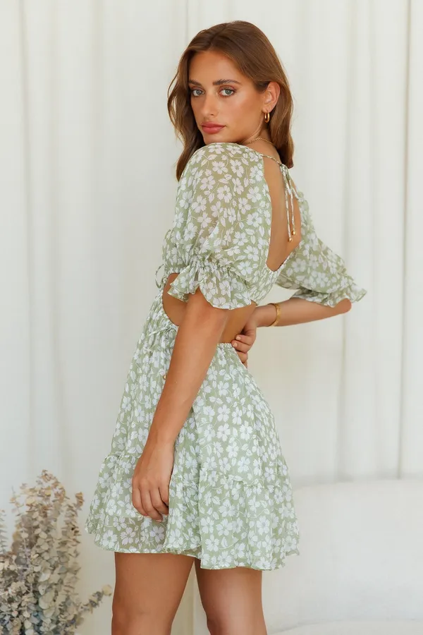 Boutique Green And White Floral Dress - Image 3