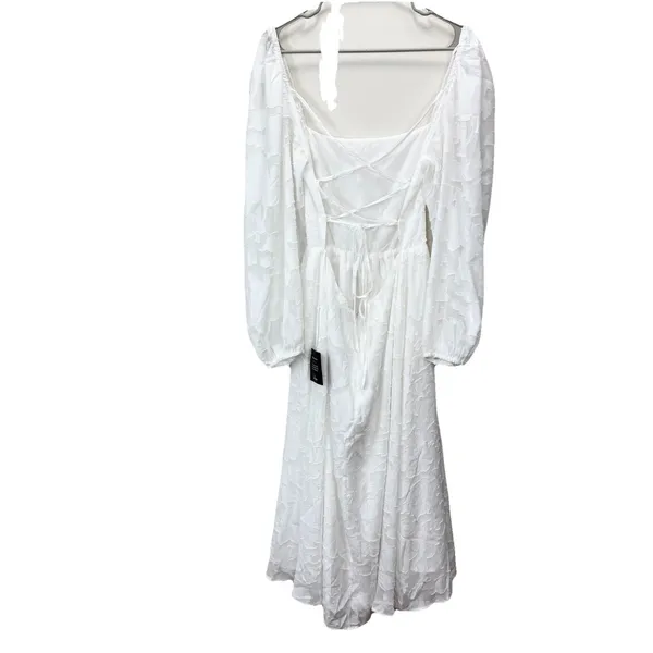 NWT Lulus Flirtatious Nature White Floral Jacquard Lace Up Midi Dress Size LARGE - Image 8