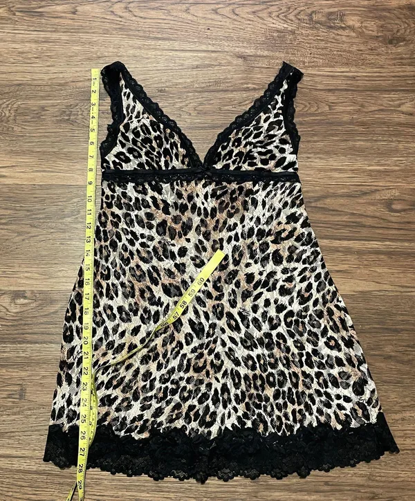 Victoria’s Secret Cheetah Print Lace Mesh Chemise Nightie Black Tan Large - Image 9