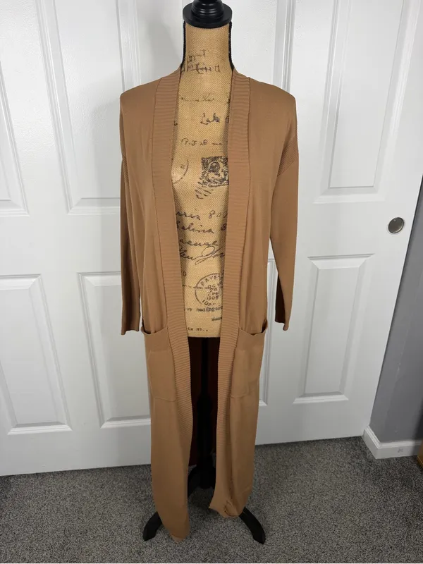 House of CB Size S Camel Brown Floor Length Open Front Duster Cardigan NWOT - Image 2