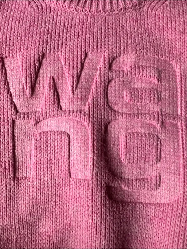 Alexander Wang Debossed Stacked Logo Cropped Sweater Pink, Size XS - Image 4