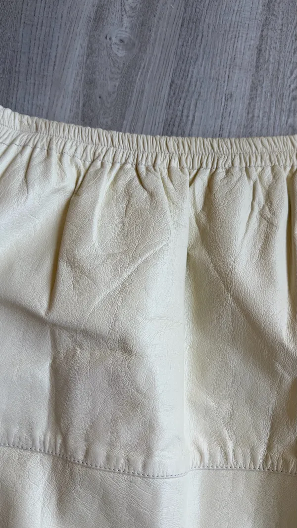 Bonnie Boerer Leather Skirt Cream Midi Women's M Genuine Leather Vintage Lined - Image 3