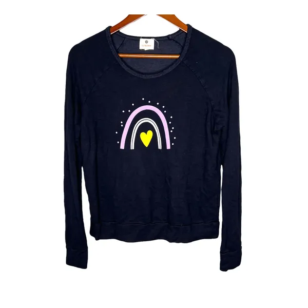 SUNDRY navy blue rainbow heart pullover long sleeve terry sweatshirt size 0/ XS - Image 2