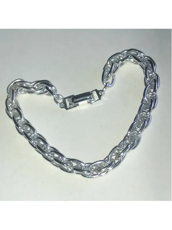 Germany Vintage Silver Tone Rope Chain Bracelet - Shiny Link Design - Image 2