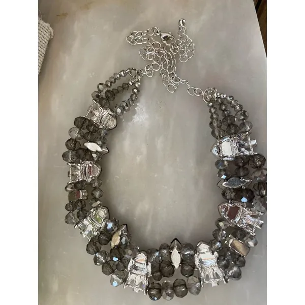 Silver Rhinestone and black rhinestone cluster necklace and earring set - Image 6