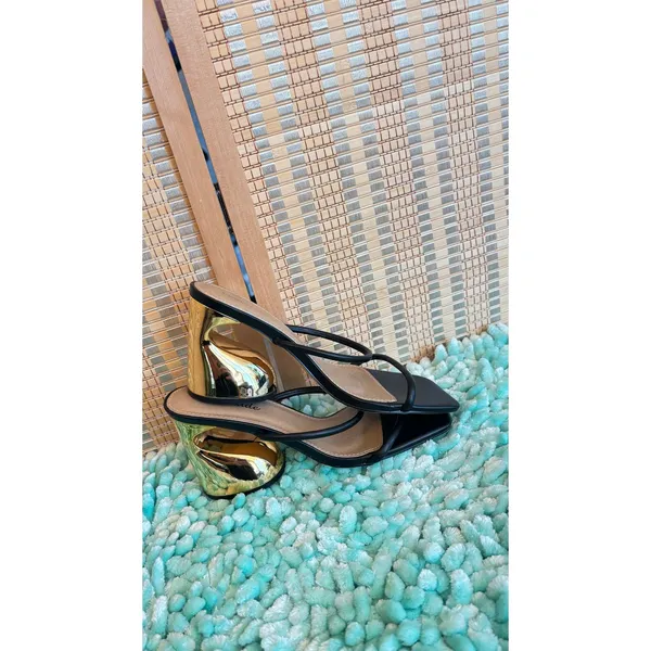 Lemonade golden chunky heel trendy strappy slides slip in shoes sz 6.5 - Image 3