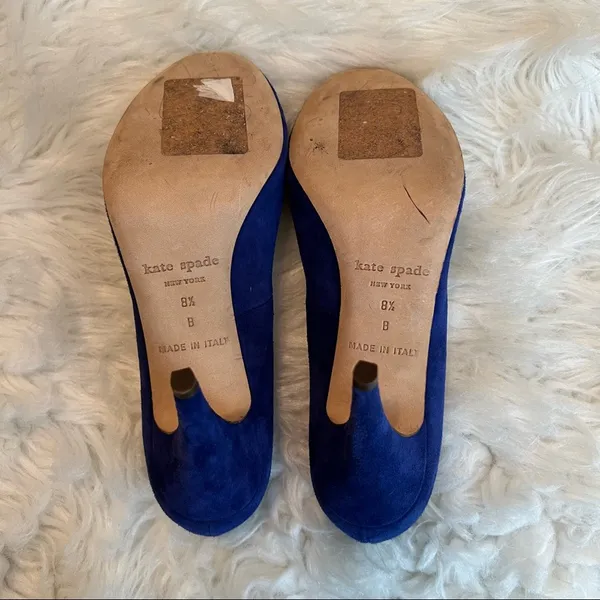 Kate Spade Heels | New York Dreamer Blue Suede Heart Peep Toe Pumps Size 8 1/2 B - Image 8