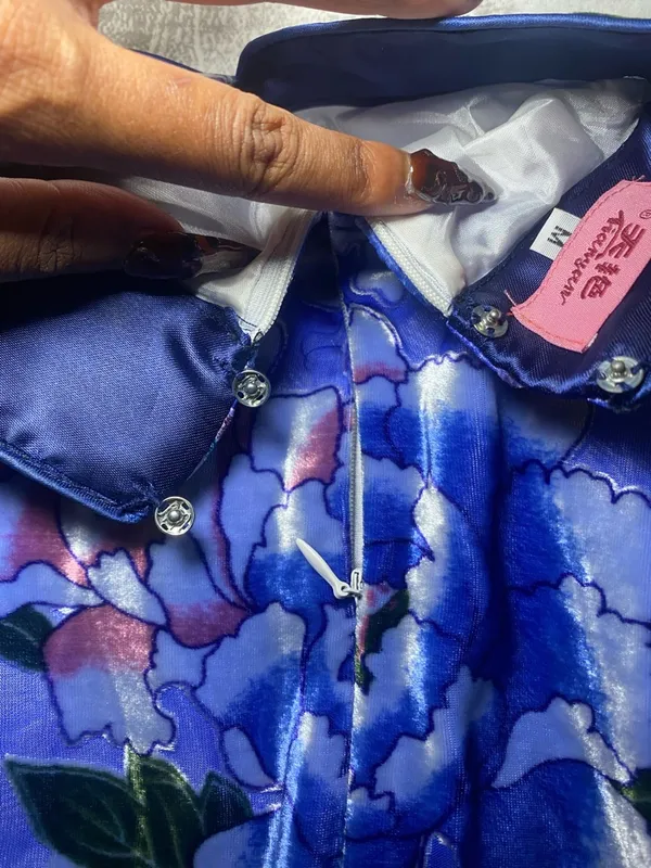 Blue Floral Cheongsam Midi Dress Size M - Image 6