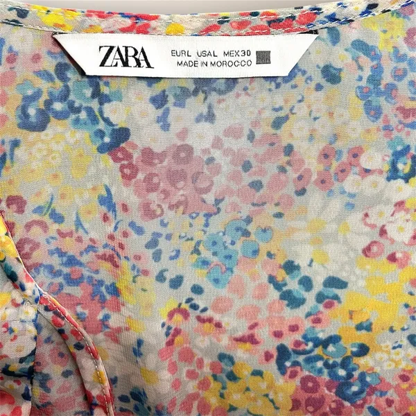 Zara Pink Blue Floral Ruffle Mini Dress Long Sleeve Smocked Tiered‎ Boho Travel - Image 8