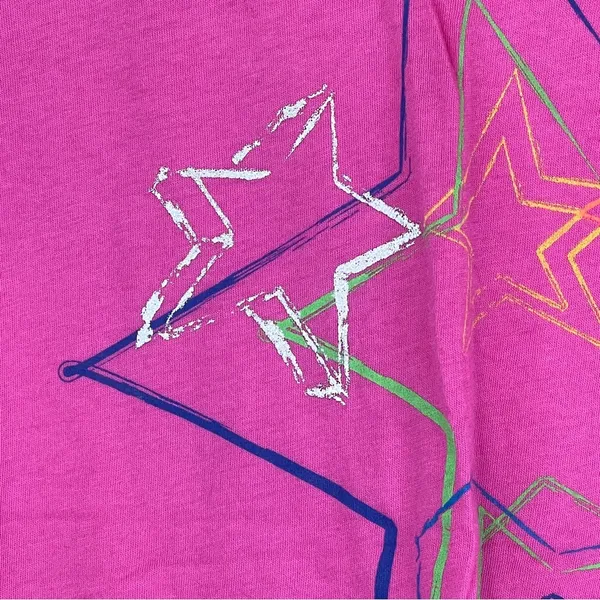 No Boundaries Size Large (11-13) Pink V-Neck Short Cap Sleeves Star Grap… - Image 4