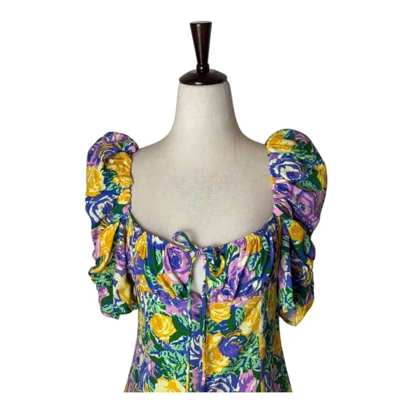 Zara Dress Women Medium Purple Yellow Floral Balloon Sleeve Corset Style‎ Mini - Image 5