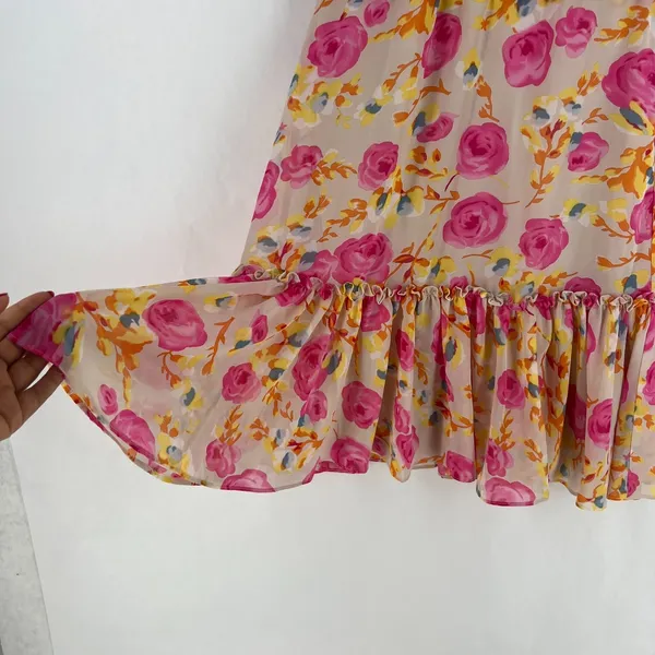 Betsey Johnson Dress Womens 4 Multicolor Floral Halter Neck Back Zip Peplum‎ Hem - Image 4