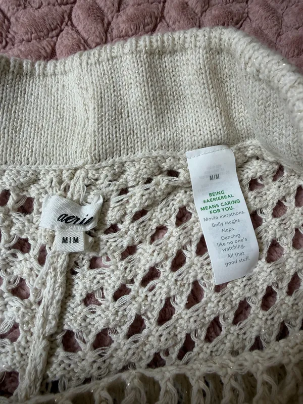 Aerie Cream Crochet Wide Leg Vacay Pants - Image 4
