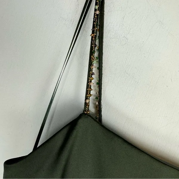 NWT Zara Green Satin Effect Midi Wrap Dress Sz Large Beaded Straps - Image 7