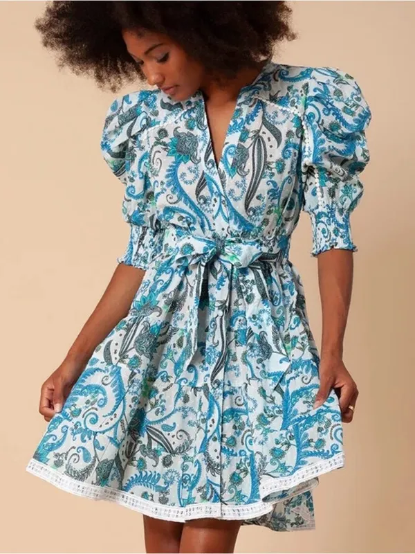 HALE BOB Roxie Dress Blue Floral Pockets SMALL - Image 2