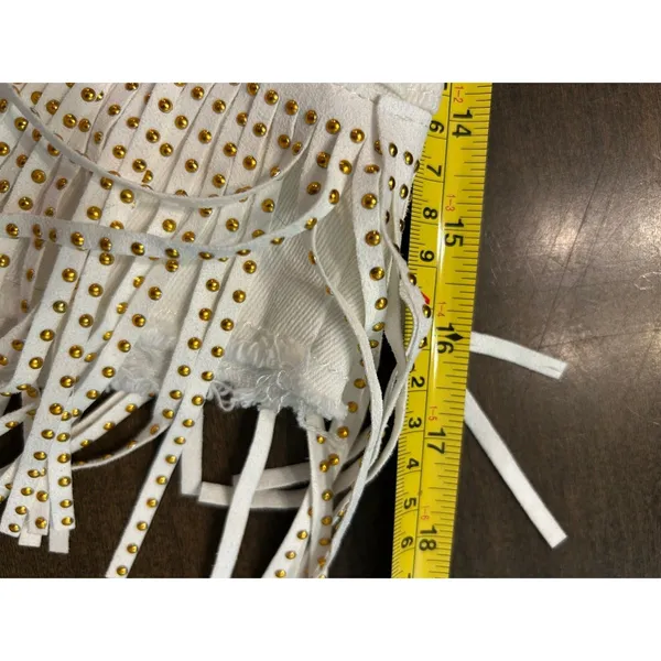 Western Fringe White denim Mini Skirt size Medium Boho Festival Country Concert - Image 3