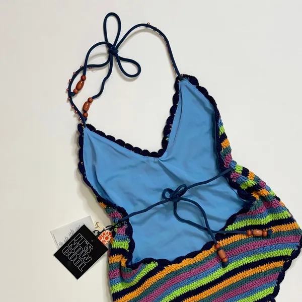 NWT!! FREE PEOPLE It's Now Cool the Crochet Tie One Piece Swimsuit‎ Medium Large - Image 9