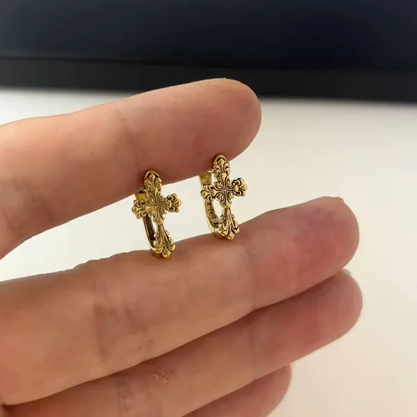 Vintage Cross Hoop Earrings for Men Women Streetwear Hip Hop Punk Unisex Style - Image 5