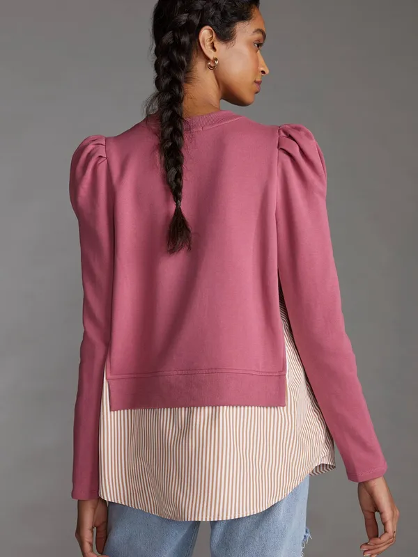Maeve by Anthropologie Mixed Media Puff Sleeve Sweatshirt Medium - Image 8