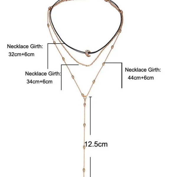 Boutique NEW Gold Dainty‎ Leather Moon 3 Layer Adjustable Necklace - Image 7