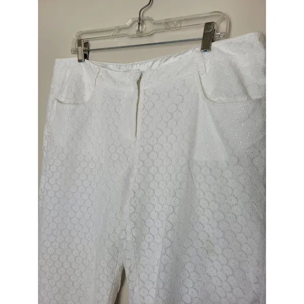 Elaine Kim White Eyelet Lace Trouser Pants English Countryside Equestrian Large - Image 3