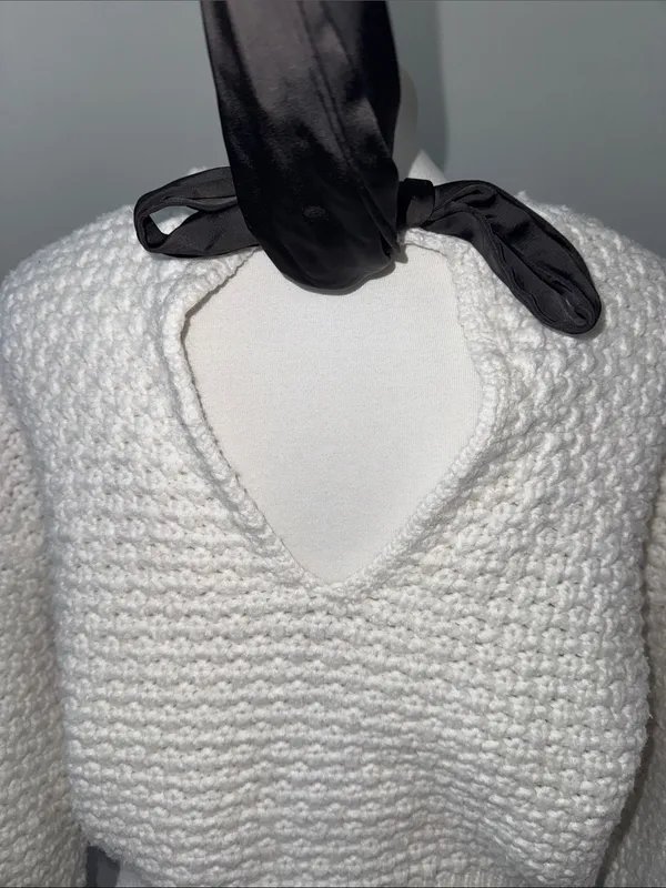Altar'd State Betty Bow Back Chunky Ivory White Knit Balloon Sleeve Sweater XXS - Image 6