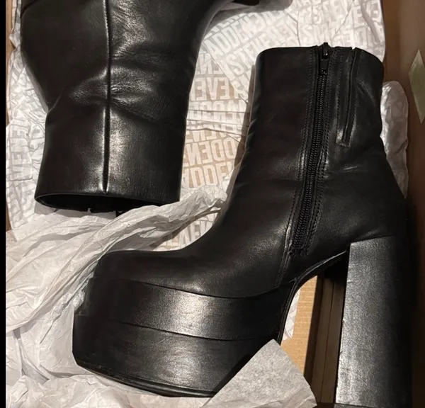 Steve Madden black leather cobra boots 2021 heeled platform booties bratz 6 - Image 3