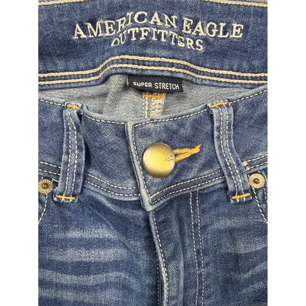 Y2K American Eagle Low Rise Kick Boot Jeans Womens 8 Long Blue Super Stretch - Image 7