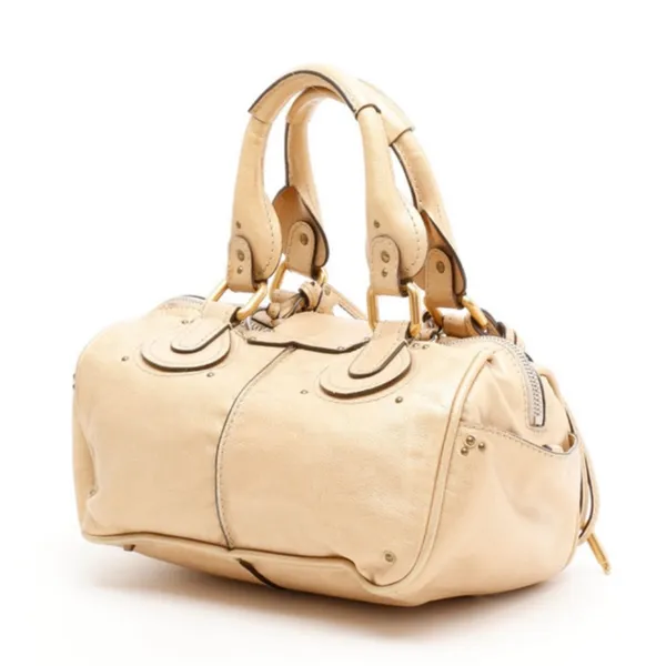 CHLOE PADDINGTON Leather Handbag Beige Cream Crossbody Strap Lock & Key - Image 5