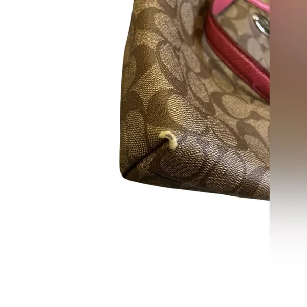 Coach Signature Logo All Over Pattern Crossbody Leather Beige Pink - Image 9