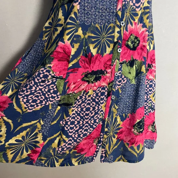 Abercrombie &‎ Fitch Dress Mini Lace-Up Back Floral Graphic Pattern Button-Up XS - Image 4