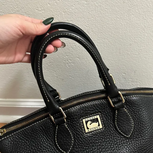 Dooney & Bourke | Black Pebbled Leather Gold Hardware Satchel Crossbody Bag - Image 4