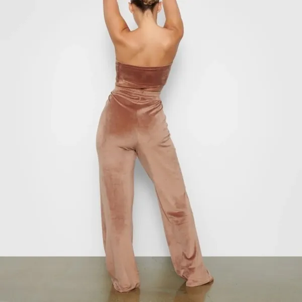 Skims Velour Velvet‎ Brown Wide Leg Lounge Pants Size Large NWOT - Image 4