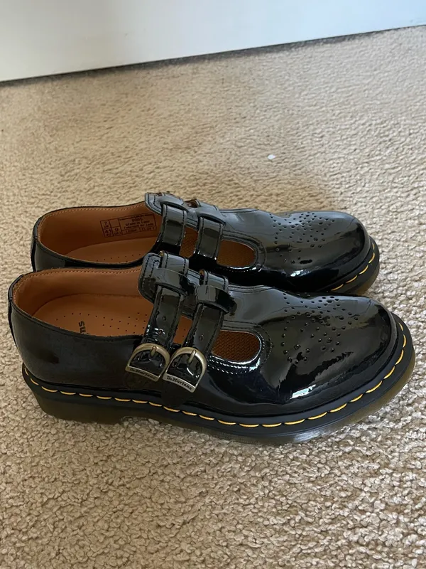 DR. MARTENS 8065 Black Patent Leather Mary Jane Double Strap Buckle Shoes Size 9 - Image 5
