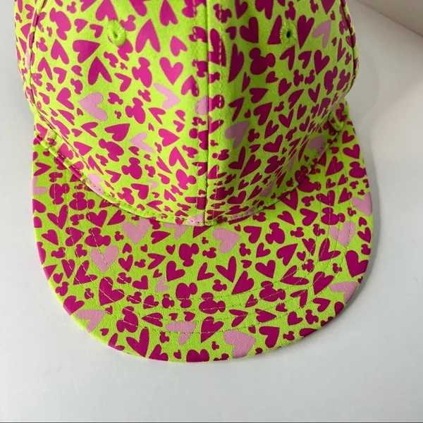 Disney Parks neon green pink hearts Mickey Mouse ears cap hat adult - Image 3