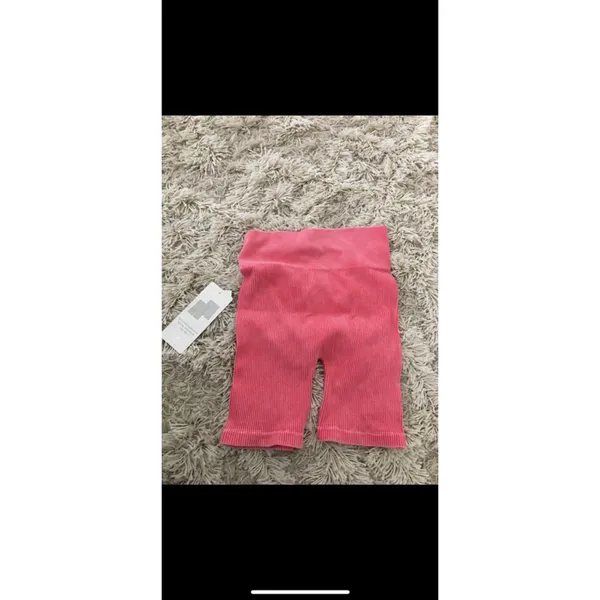 NWTs Aura Ribbed‎ Bike Shorts Bright Coral Stretch Athleisure Yoga Workout M/L - Image 2