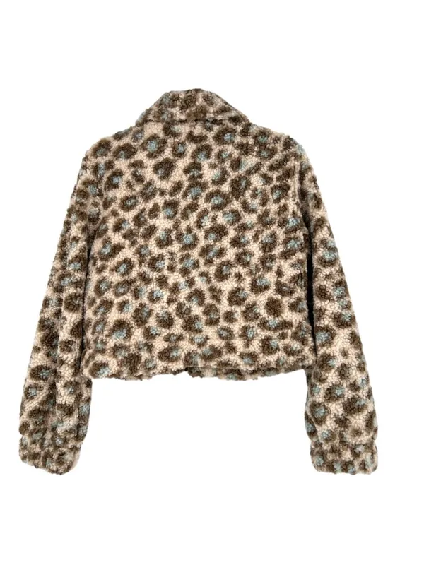 Andree By Unit Faux Fur Leopard Print Teddy Cropped Jacket Size Large NWT - Image 7