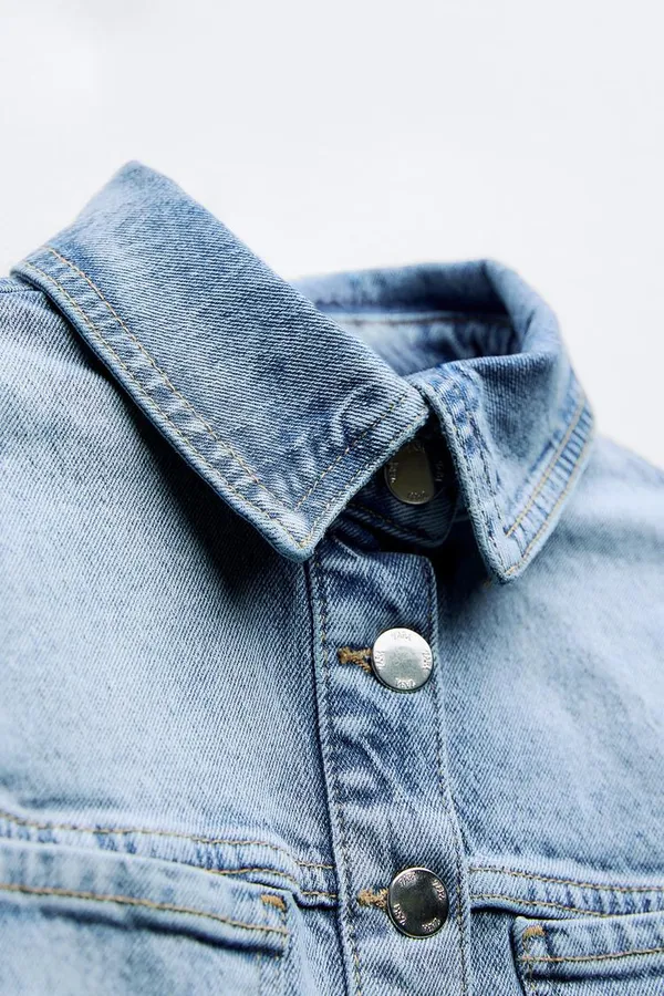 ZARA Dress mini denim jeans button up collar casual short sleeve - Image 7