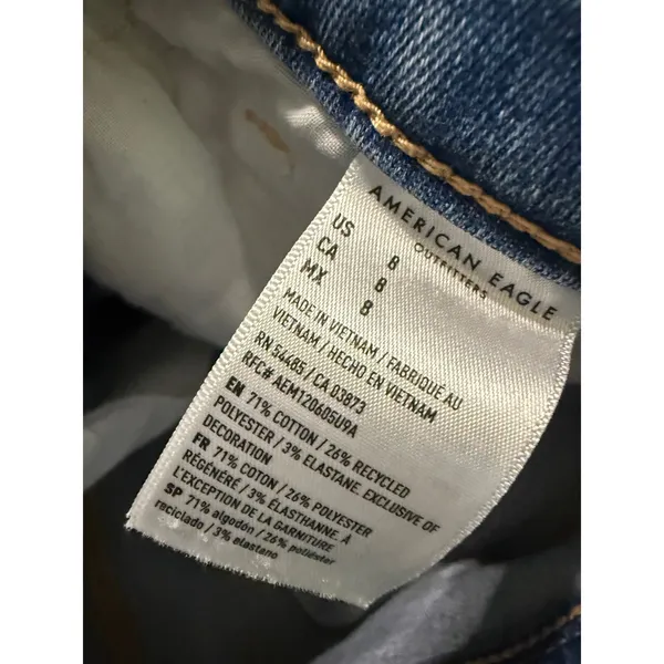 American Eagle Shortie High Waisted Distressed Denim Shorts Light Wash Blue Sz 8 - Image 5