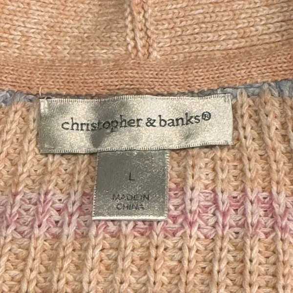 Christopher & Banks Cardigan‎ Large L Button Sweater Pastel Stripes Pink Blue - Image 4