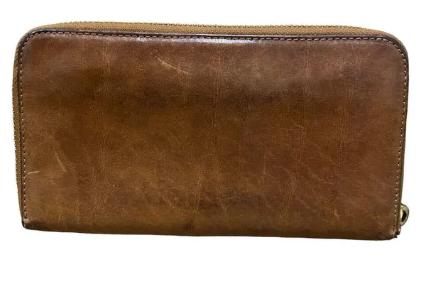 Tory Burch Continental Wallet Briwn Leather Zip Around Gold Logo Designer - Image 6