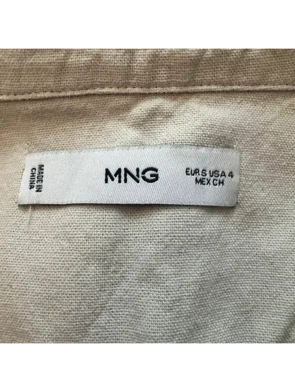 MNG Mango Linen Blend Sleeveless Button Front Tunic Dress Small Beige - Image 3