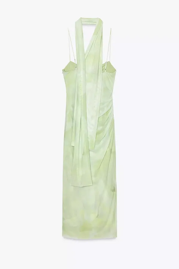 Zara sheer Green Women's maxi Dress scarf evening wedding holiday - Image 6