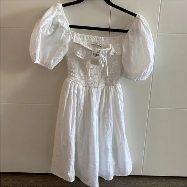 Abercrombie & Fitch Summer Cottagecore Bow Mini Little White Dress - Image 3